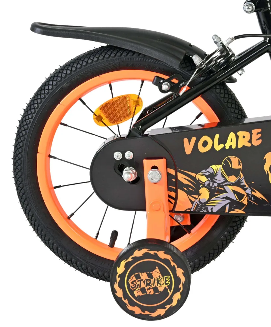 Volare Strike Kinderfiets – Jongens – 14 inch – Zwart Oranje – Twee handremmen — foto 2