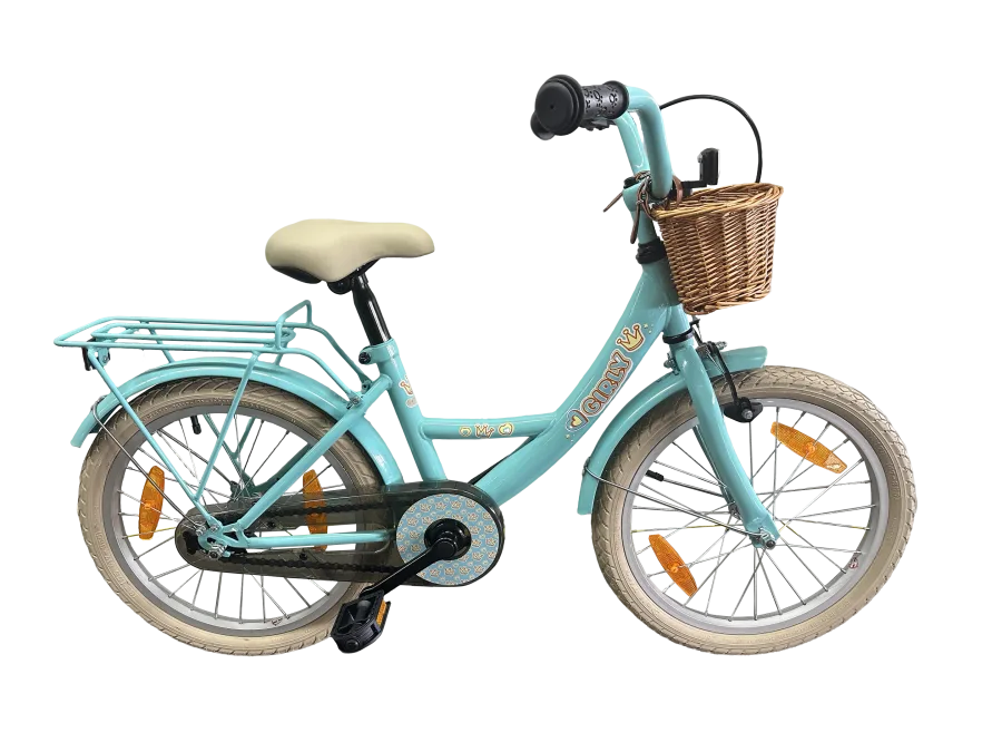 Kinderfiets Bikefun Girly 18 inch - met mandje en remnaaf - Blauw