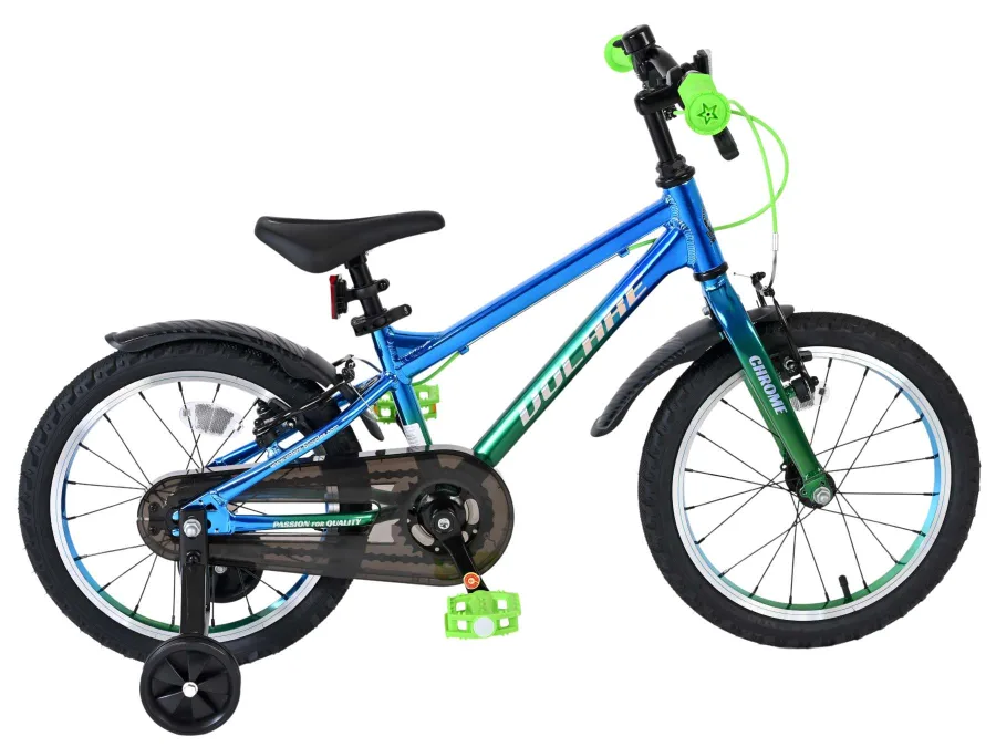 Volare Chrome Kinderfiets – Jongens – 16 inch – Blauw Groen – Twee Handremmen
