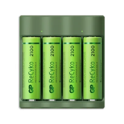 USB batterijlader + 4 x AA-batterijen 2100mAh NiMH