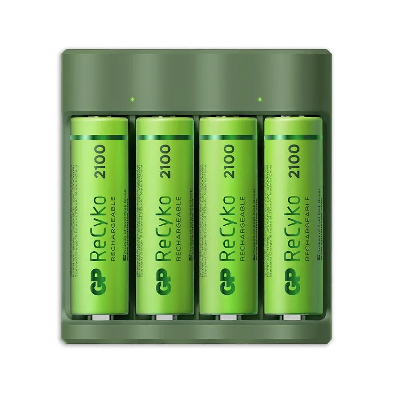 USB batterijlader + 4 x AA-batterijen 2100mAh NiMH