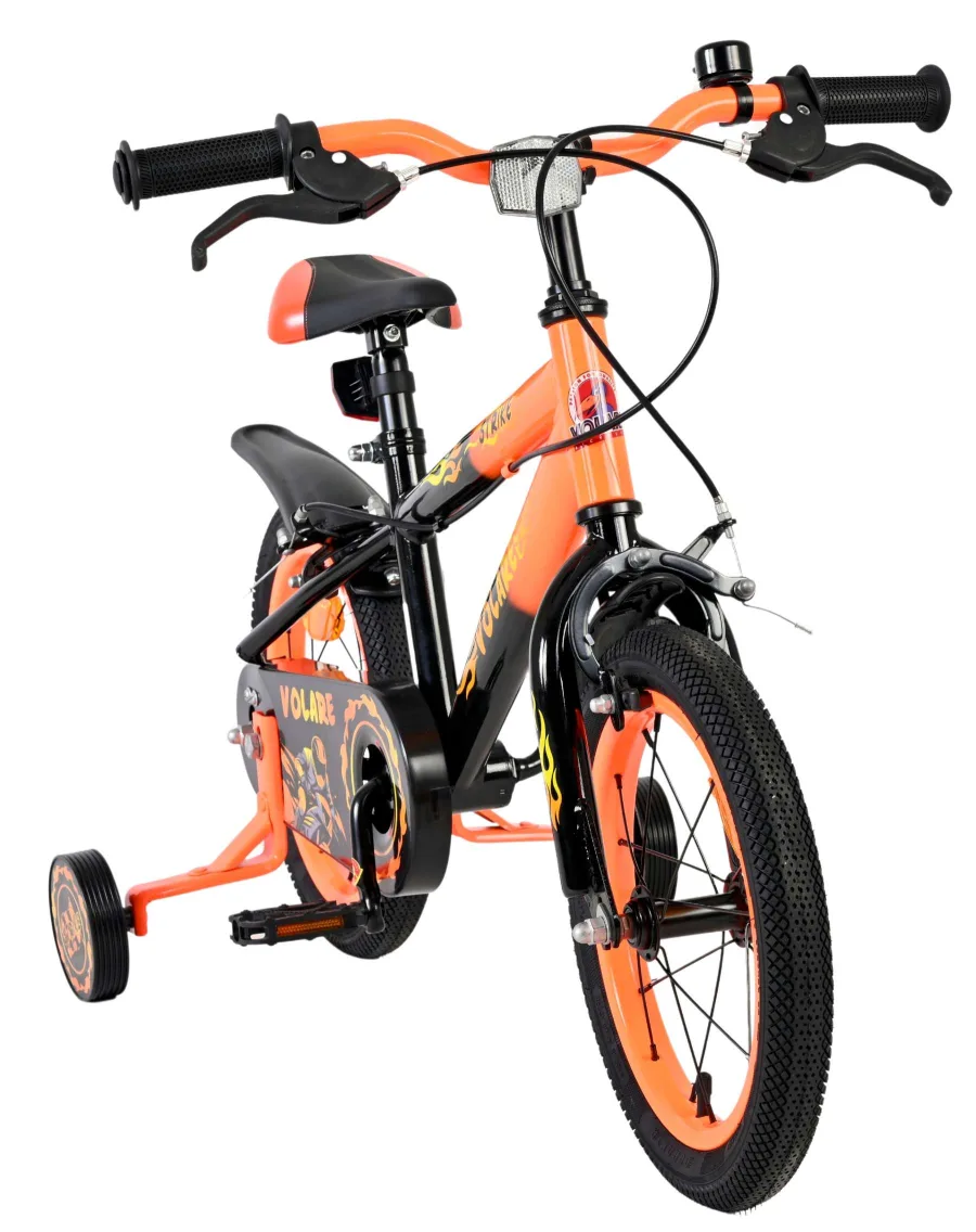 Volare Strike Kinderfiets – Jongens – 14 inch – Zwart Oranje – Twee handremmen — foto 8